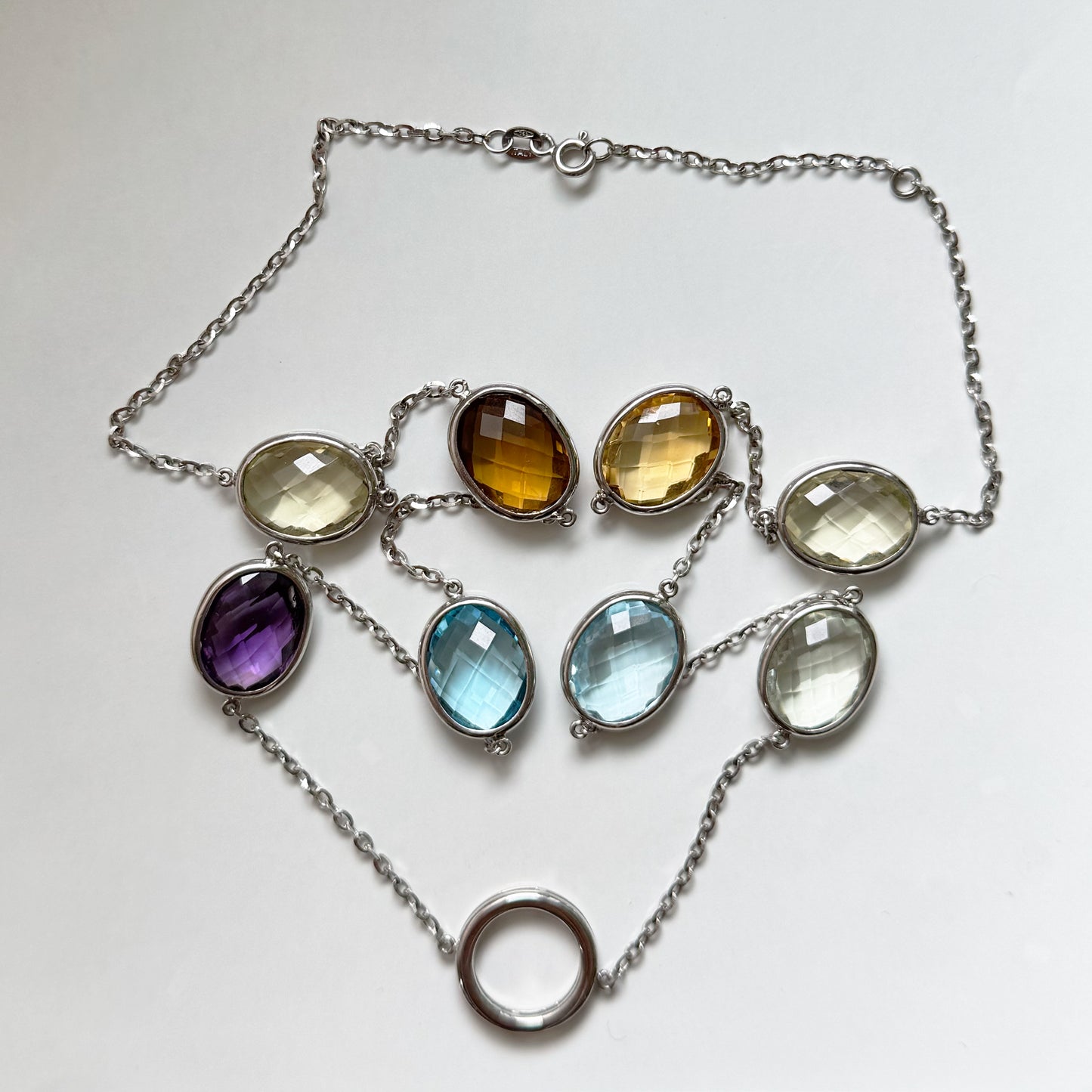 Colorful Necklace Oval Gemstones set in white gold
