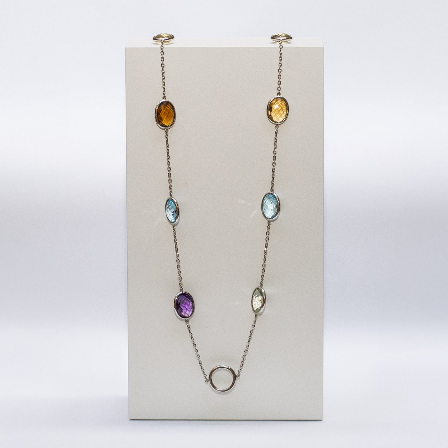 Colorful Necklace Oval Gemstones set in white gold 