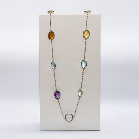 Colorful Necklace Oval Gemstones set in white gold 