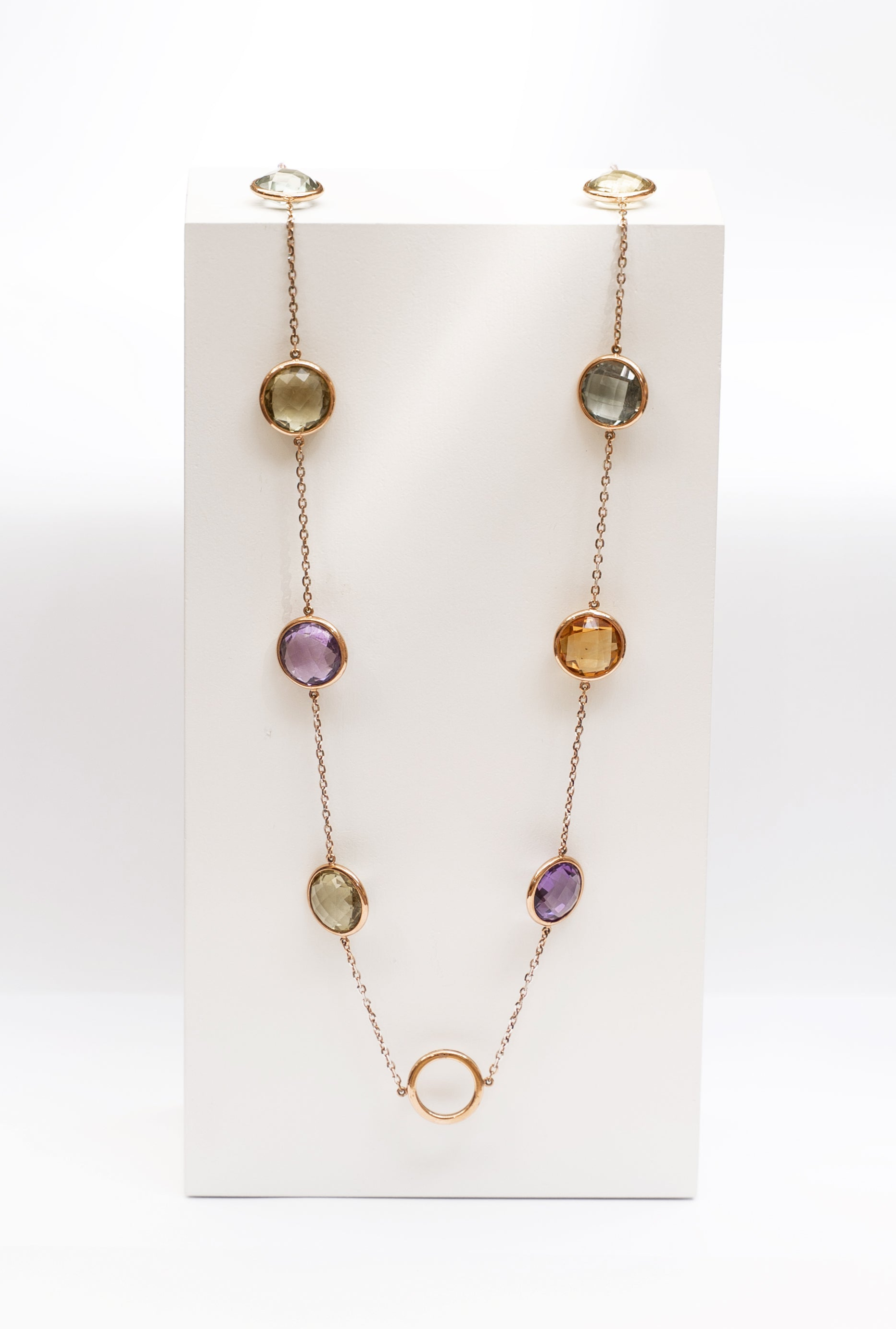 Colorful Necklace Round Gemstones set in rose gold 