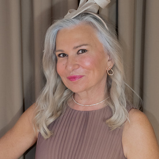 Rose Gold necklace and earrings with diamonds on a model