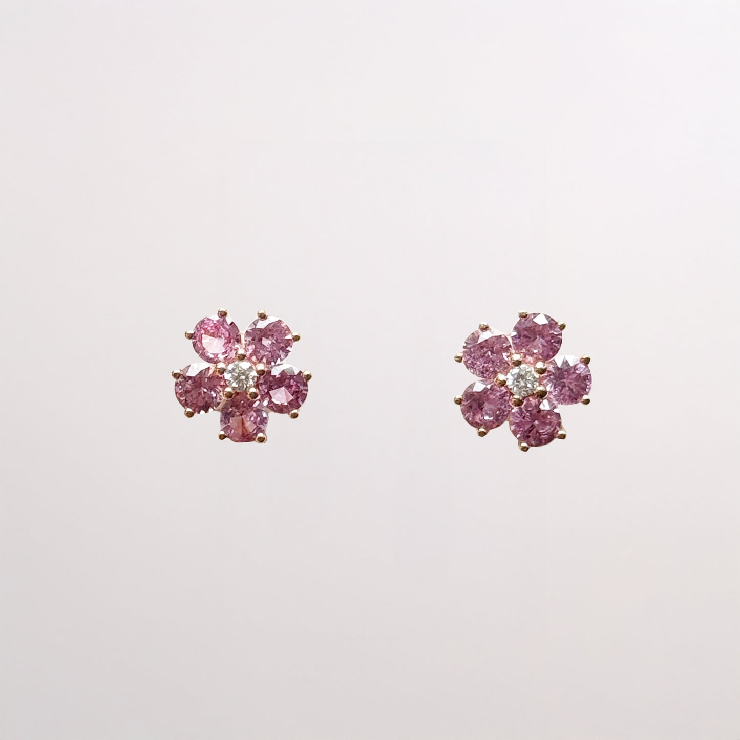 Pink Sapphire Flower Earrings with diamonds - Amilla Jewelry